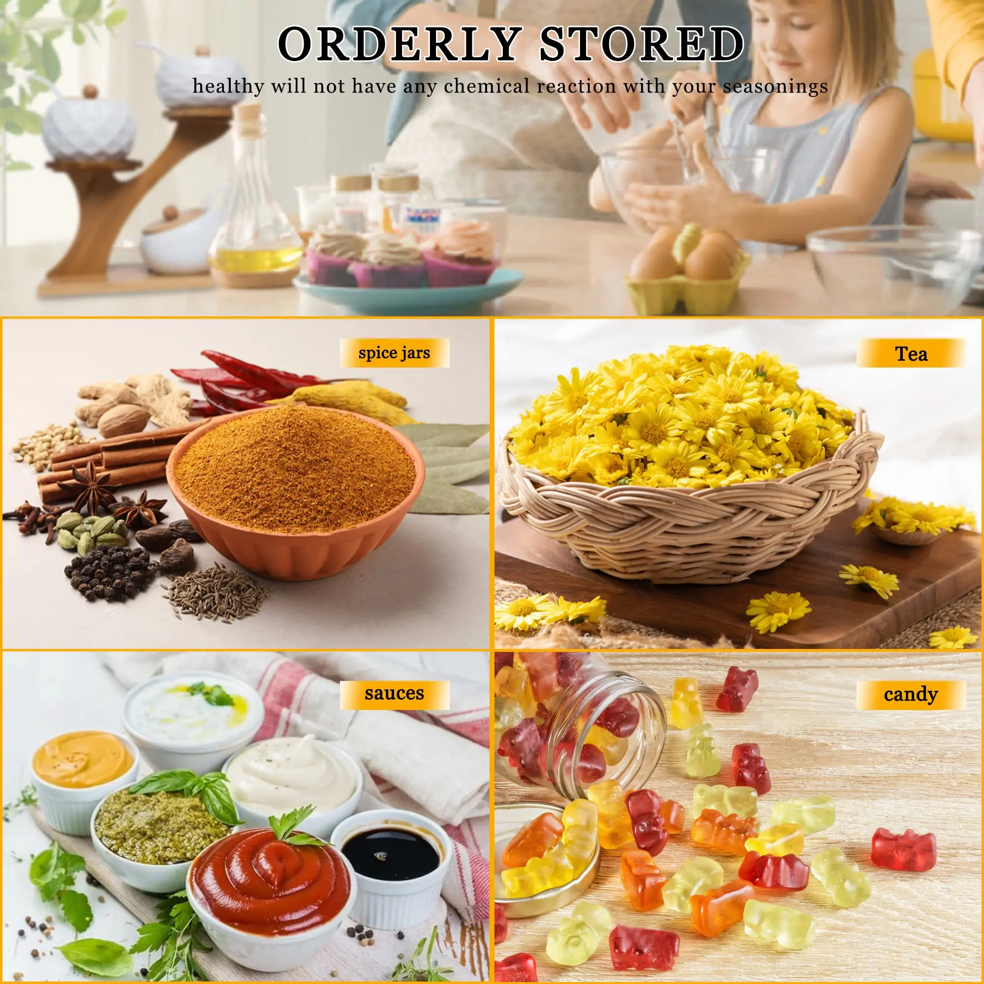 Porcelain Condiment Jar Set Spice Jars with Bamboo Lids and Spoon