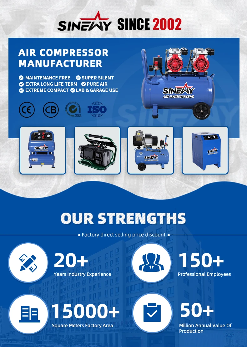Sinewy Compresor Air Dental 1.5kw 2hp Mini Industry Portable Super