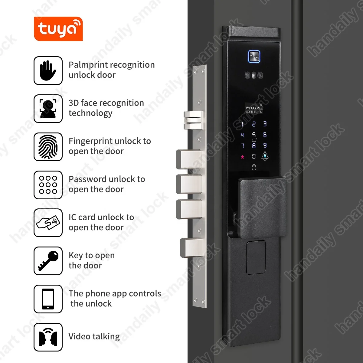 Waterproof Tuya APP Electronic Digital Locks 3D Face Recognition Biometric Fingerprint Smart Door Lock With Israel 6085 Mortise W8