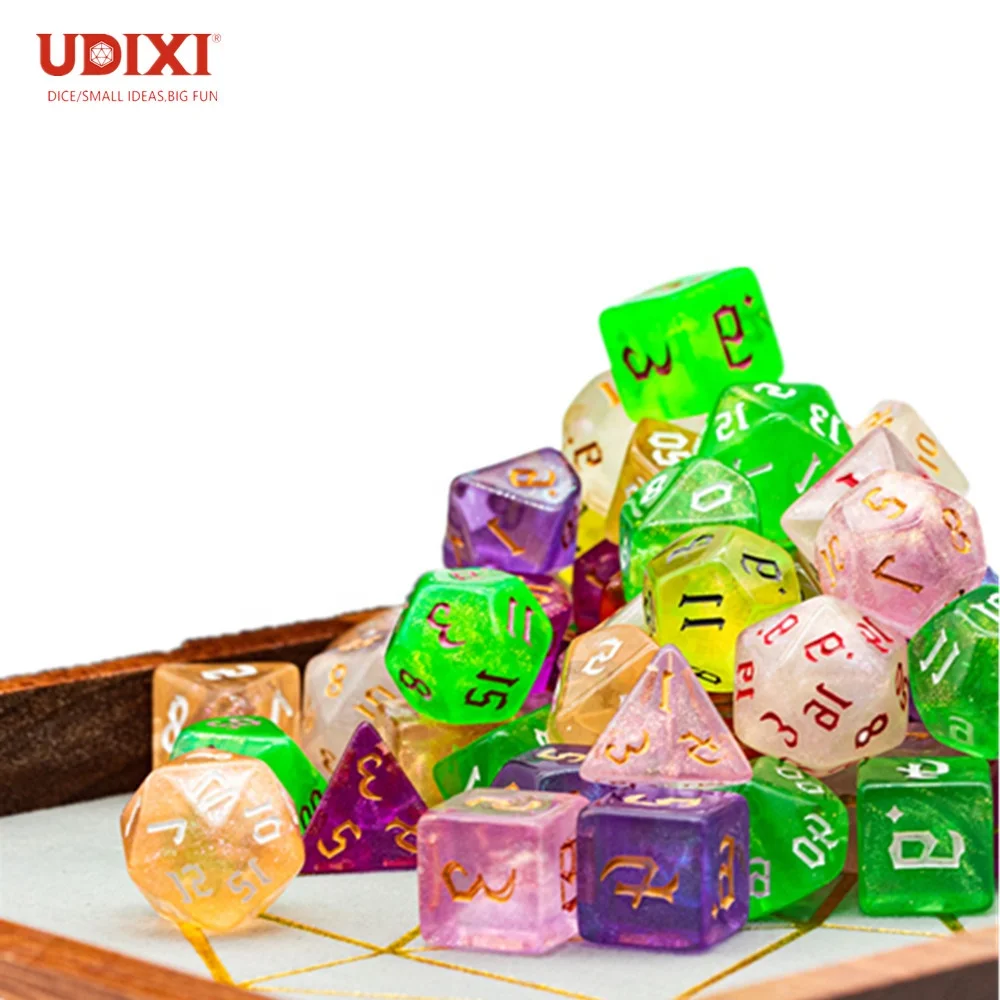 Пластиковые многогранные акриловые Подземелья и Драконы Udixi набор прозрачных цветных игральных костей для ролевых