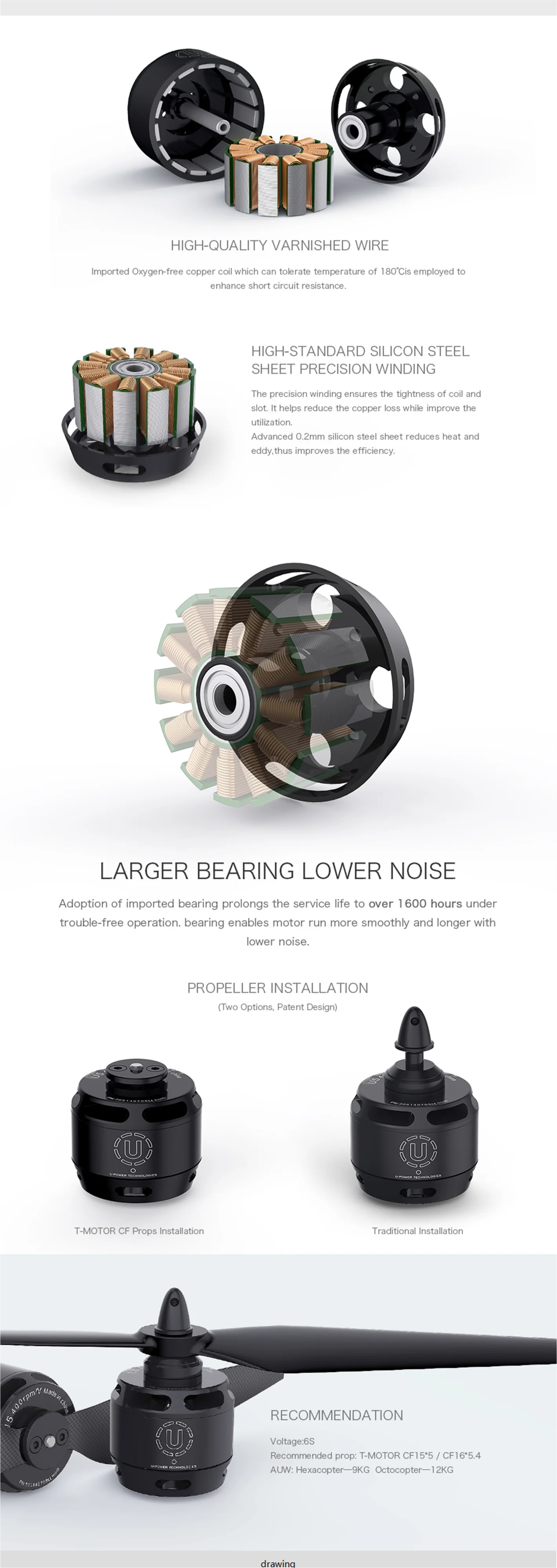 Tmotor U5 Kv400 High Performance Brushless Dc Motor For Drone