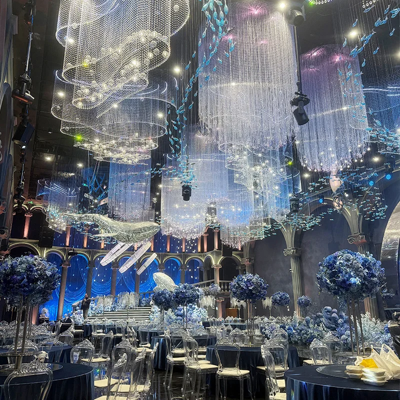 Ocean Style Designs Custom Large Hanging Crystal/Glass/Acrylic Decoration Banquet Hall Wedding Chandelier