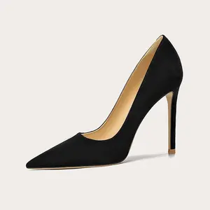 Women's Summer Suede Solid Color Thin High Heels Pointed Toe Comfortable Wedge Heels Classic Ballet Flat Strap Heels