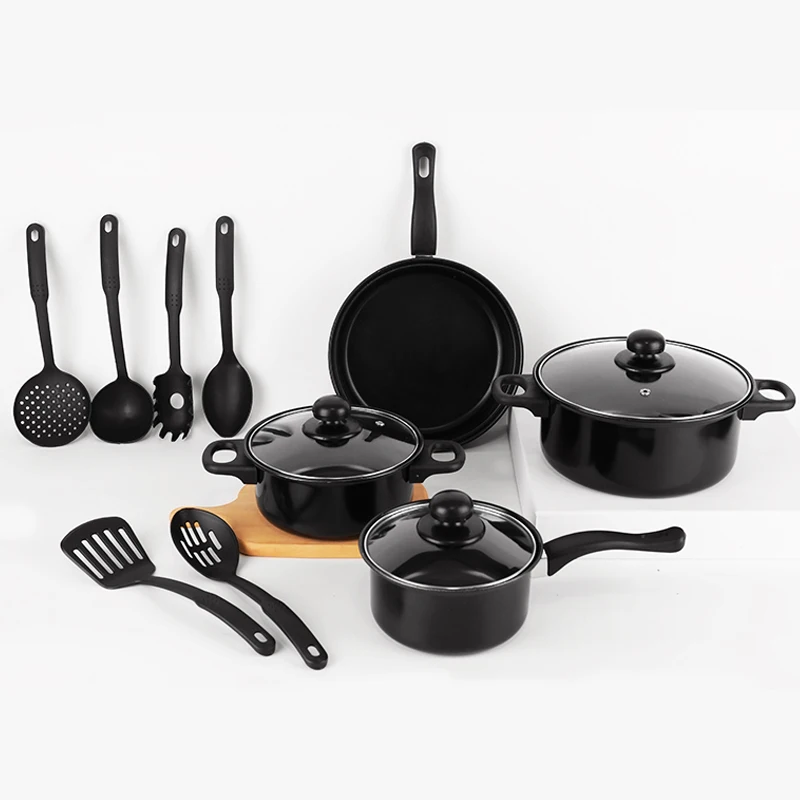 Hot Selling Kitchen 13 Piece Non Stick Cookware Sets Black Pot And Pans