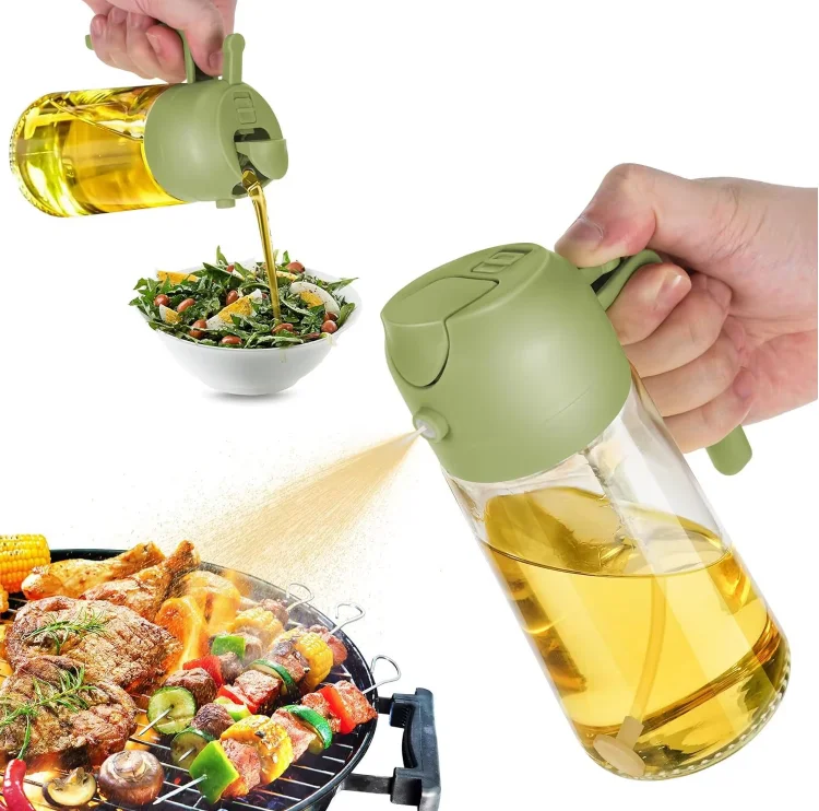 2 in 1 Oil Mister Cooking Glass Spray Oil Bottle Control Container Vinegar Dispenser Food Olive Oil Sprayer for Kitchen Cooking