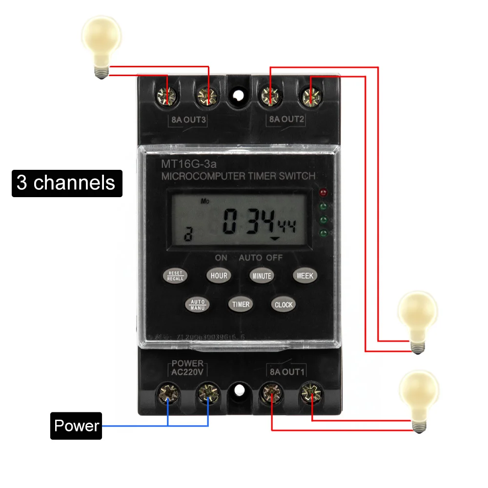 Manhua Electronic Programmable Time Switch AC 220V 25A 1 Minute to 168 Hours Digital Automatic Timer Din Rail Mount MT16G-3a