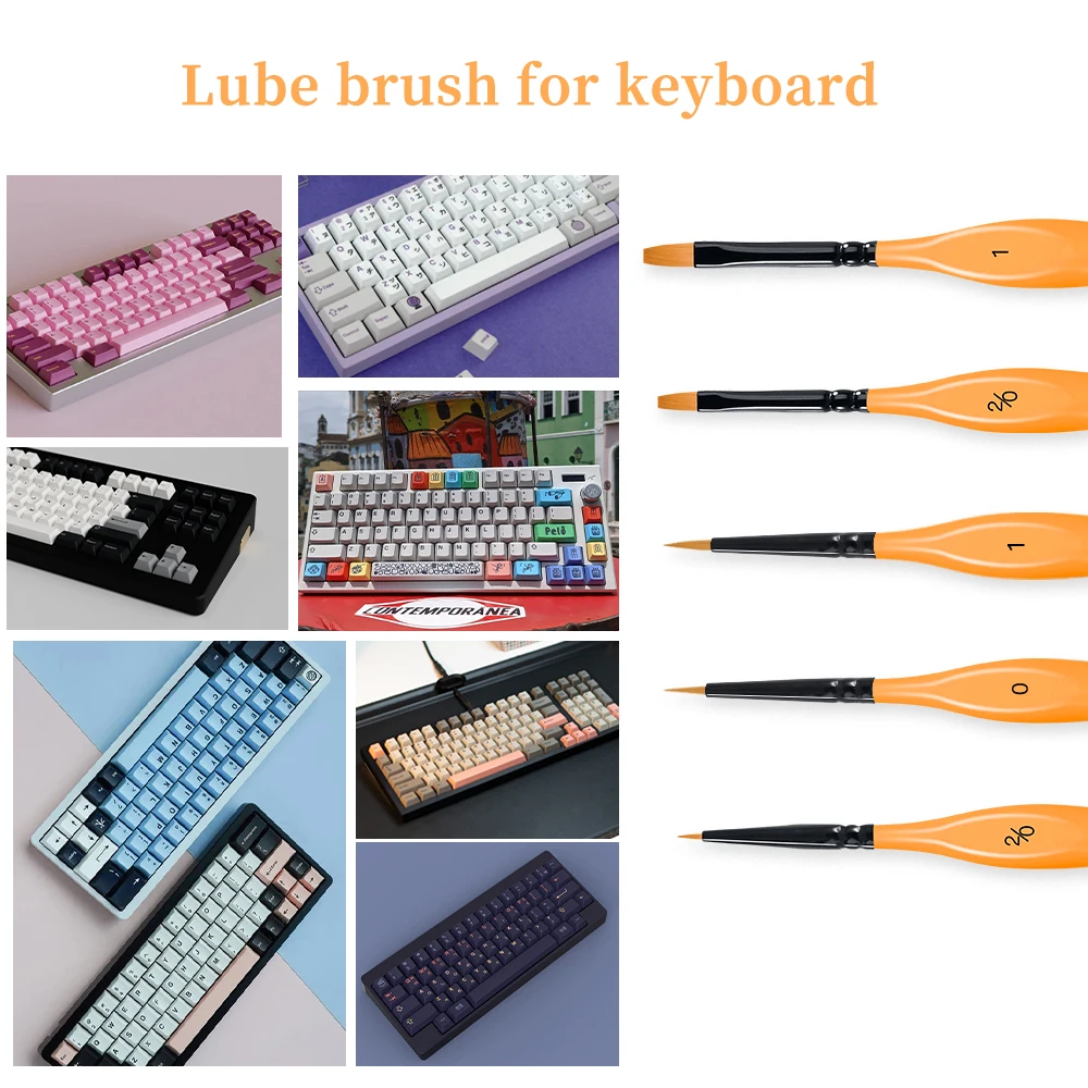 Wholesale Orange Wood Handle Round Keyboard Brushes Size 00 Flat Detail Lube Brush for Keyboard Switches