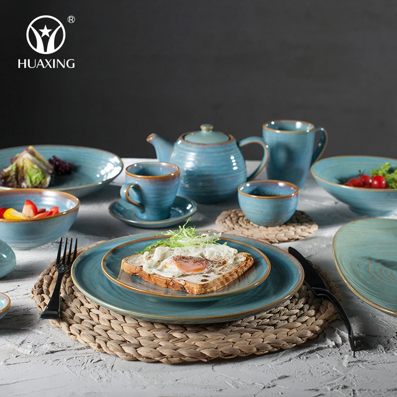 Creative Crockery Bronze Retro Ceramic Plate Sets Dinnerware Fine  Restaurant Porcelain Dinner Plates with Circle Design