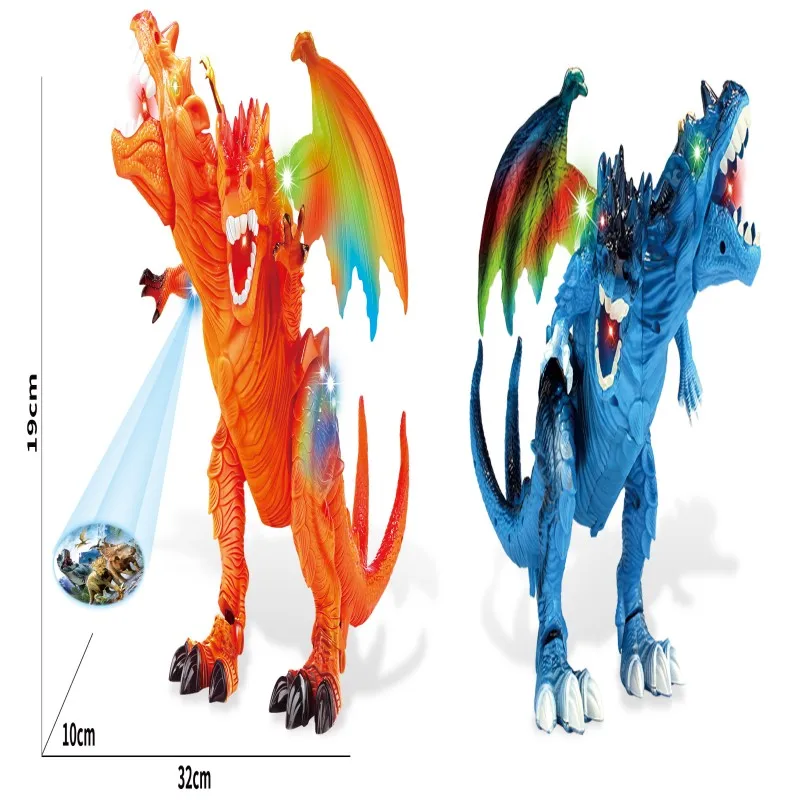2023 Popular Double-headed Dragon Electric Crawling Dinosaur Toy, Light and Sound Projection Dinosaur Model