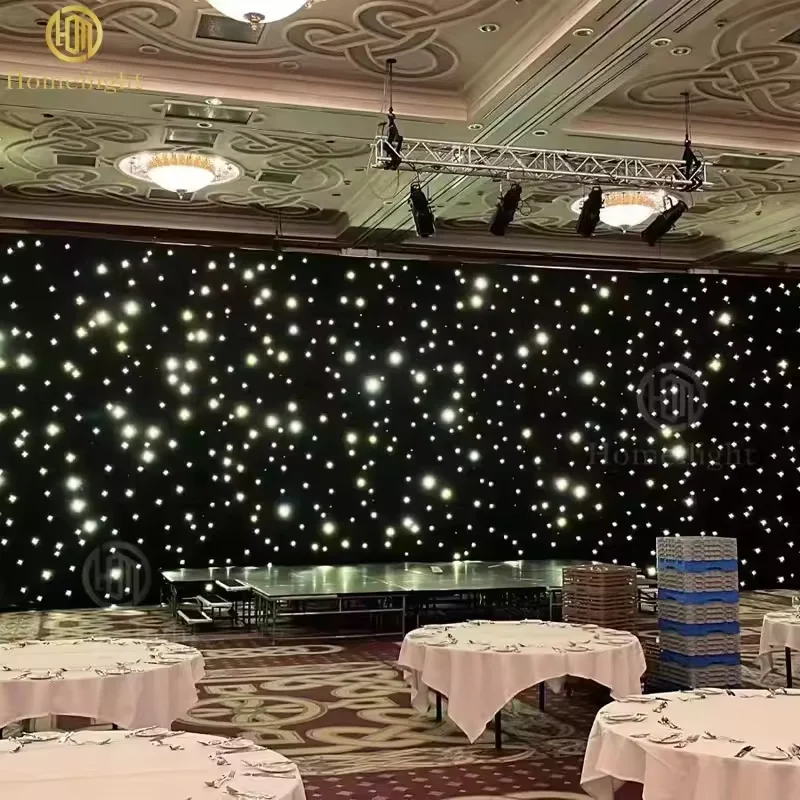 Most Popular LED Backdrop Starry Golden Drape Curtain Wedding Stage Lights for Church Cloth Warm White LED Star Curtain