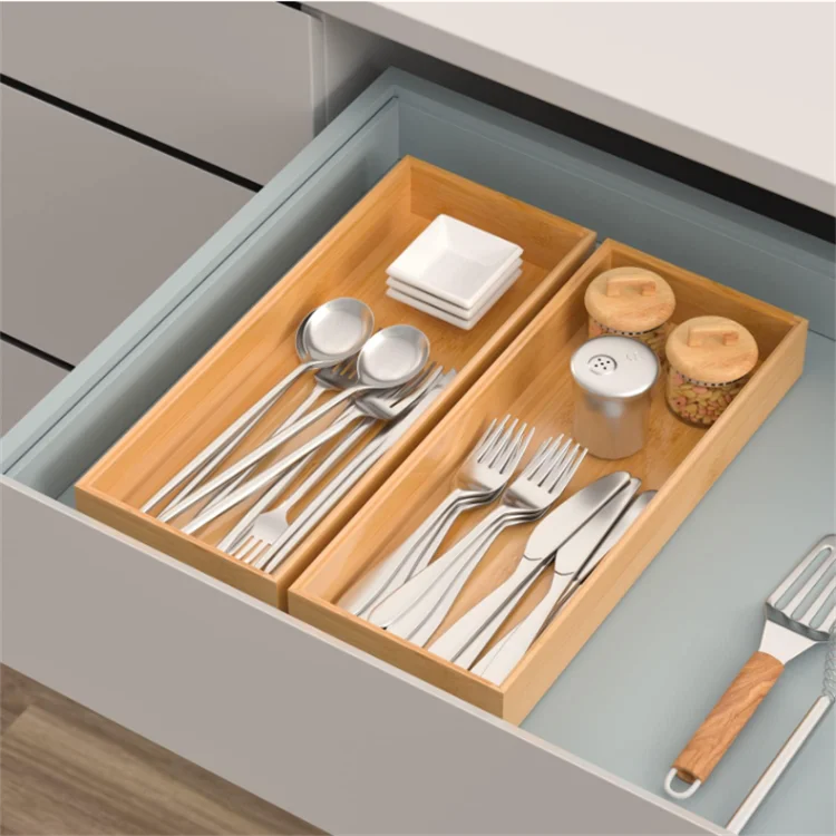 Customized Wood Expandable Cutlery Tray With 2 Removable Knife Blocks
