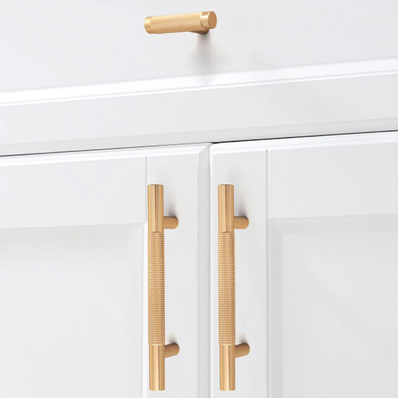 Hardware Aluminum T Bar Brass Gold Knurled Kitchen Cabinet Pulls Wardrobe Handle Drawer Knobs Nordic Furniture Door Handles