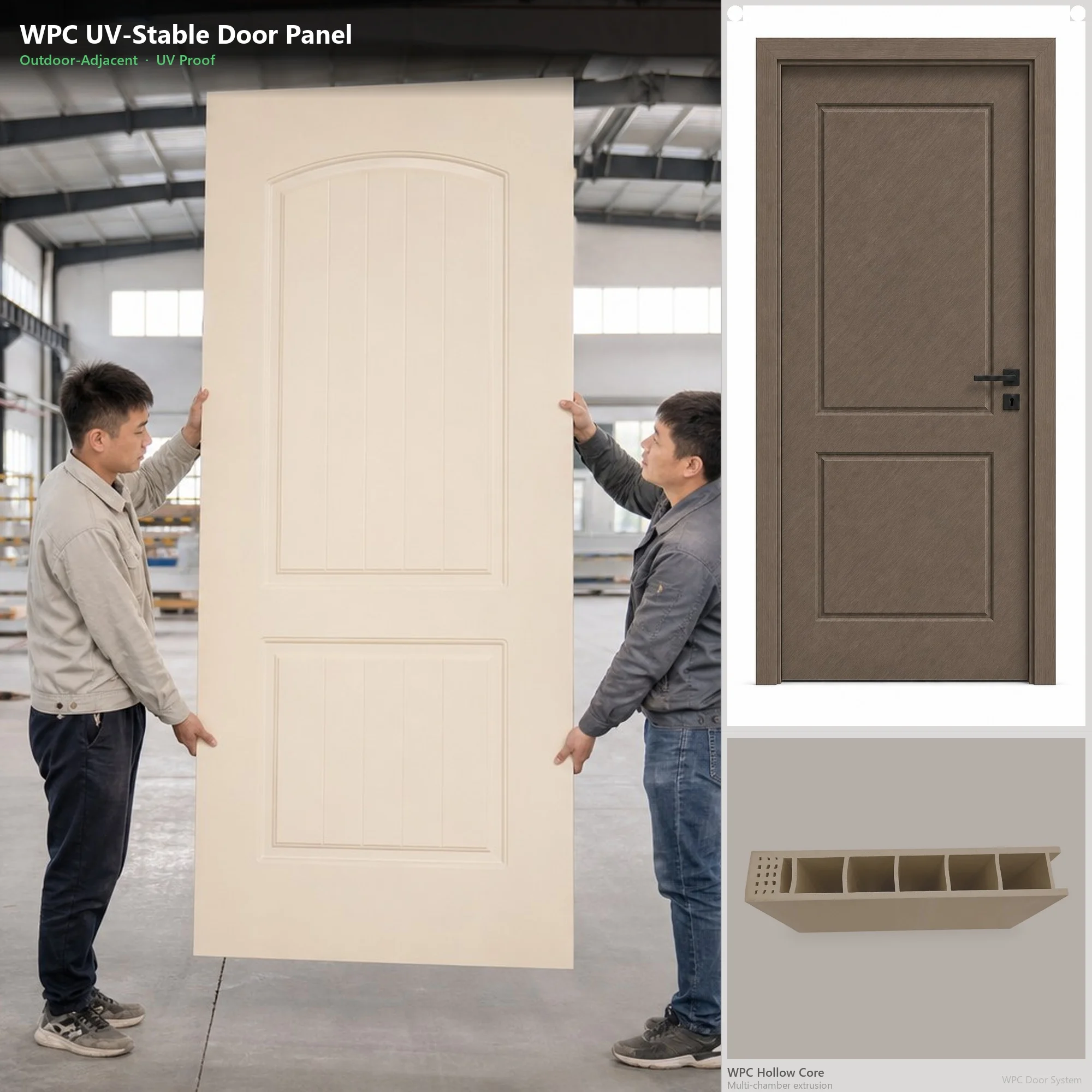 WPC Hollow Door Panel Factory Wholesale Interior Door Leaf and Frame Set Waterproof Self-Extinguishing Custom Size Color