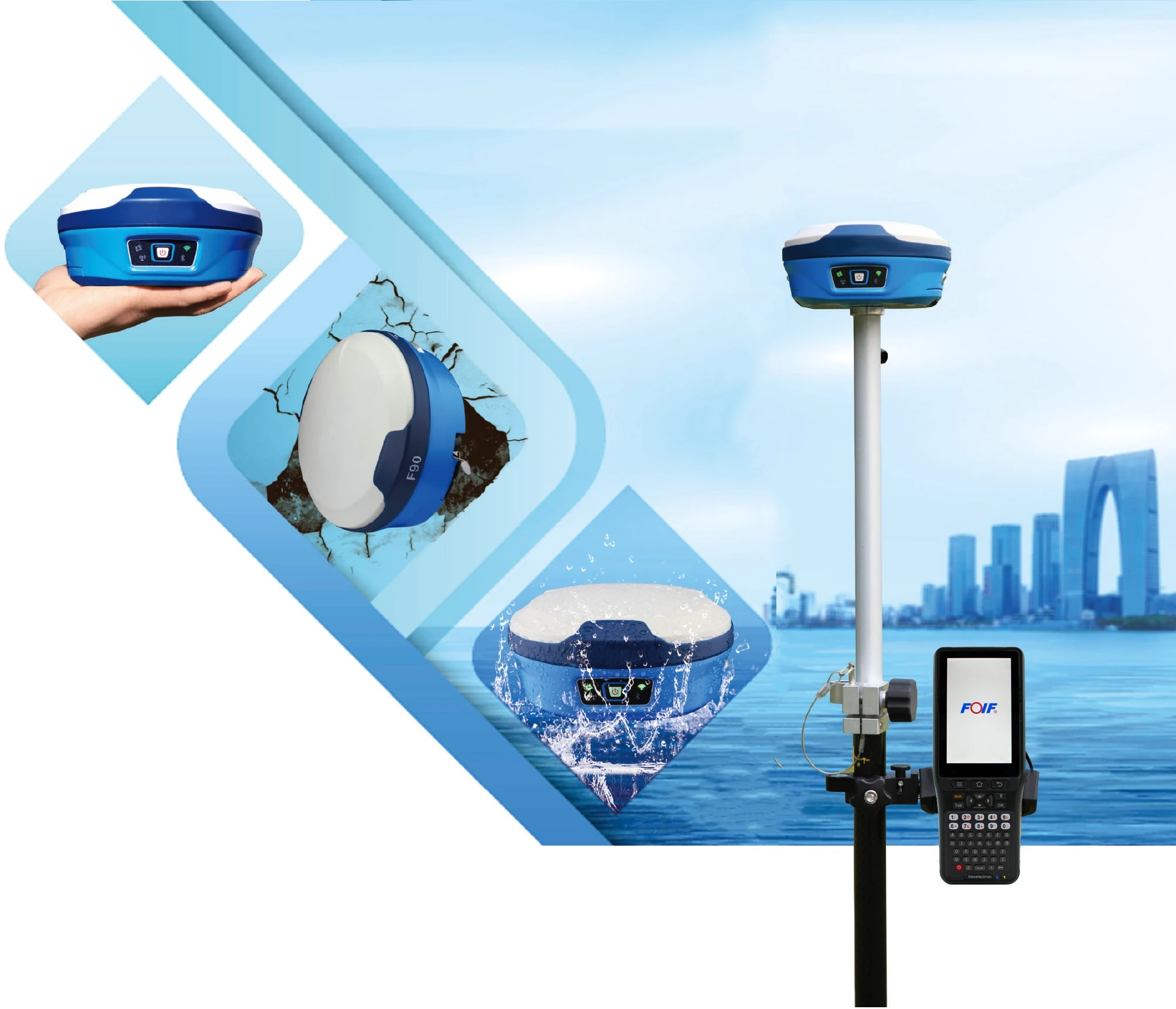 FOIF F90 GPS RTK Receiver GINTEC F90 394 Channels Dgps GNSS RTK Receiver Geodetic Surveying Equipment Dual Batteries