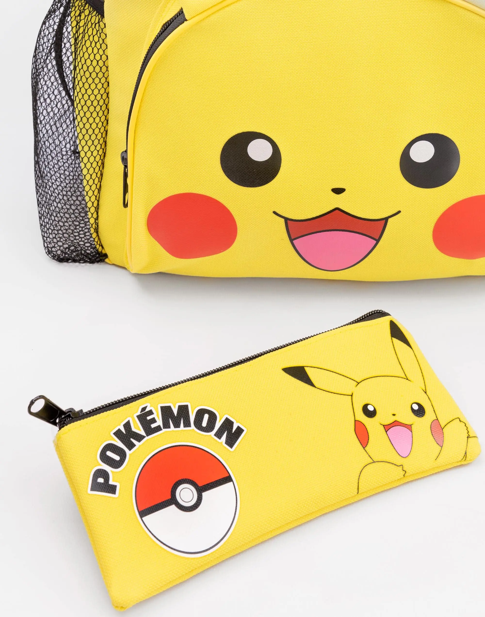Factory OEM Durable Polyester 4 Piece Lunch Box Water Bottle Pencil Case Set Yellow Poke-mon Pikachu Backpack Set