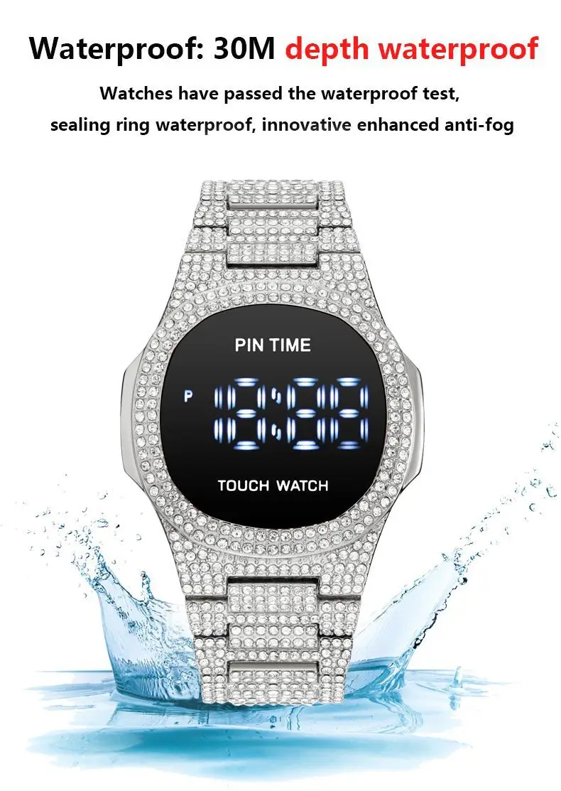 PINTIME Watch for Men Sports Automatic Digital Watch Man Luxury Diamond Watches for Men Quartz Wristwatches Waterproof Clock