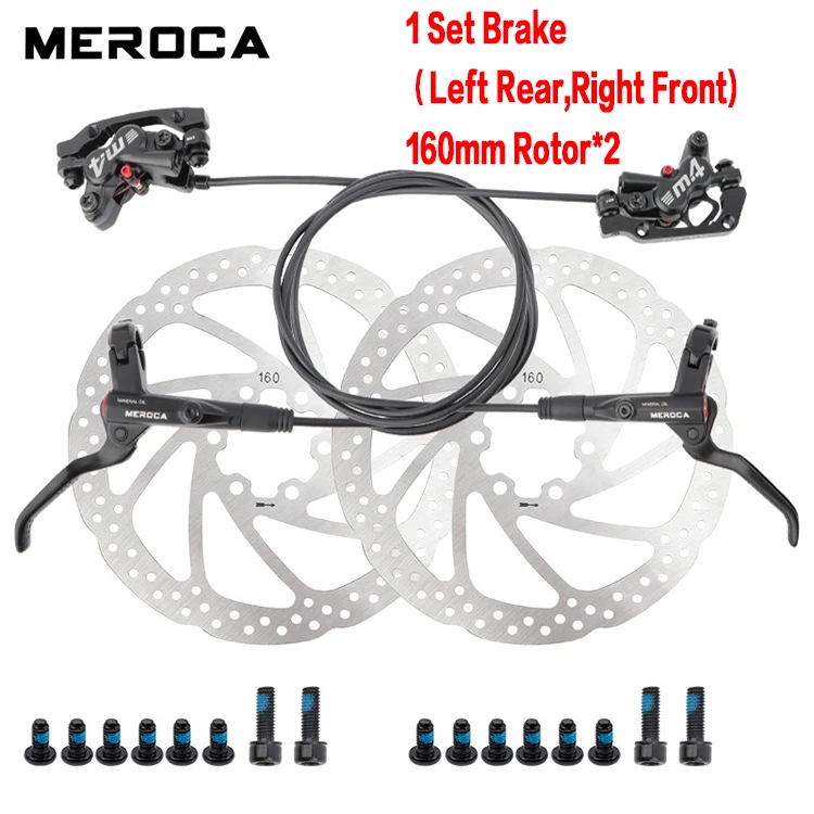 MEROCA Frenos de disco hidráulicos de bicicleta de montaña de cuatro  pistones M4, par de freno hidráulico delantero izquierdo de 31.496 in  trasero