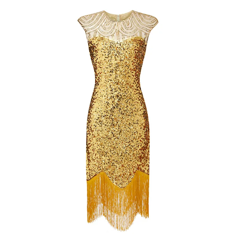 gold flapper dress plus size BABEYOND Art Deco Beaded Plus Size 1920s Gowns, Irregular Gauze Hemline Sparkly Plus Evening Dresses, Black / Gold, Size 20