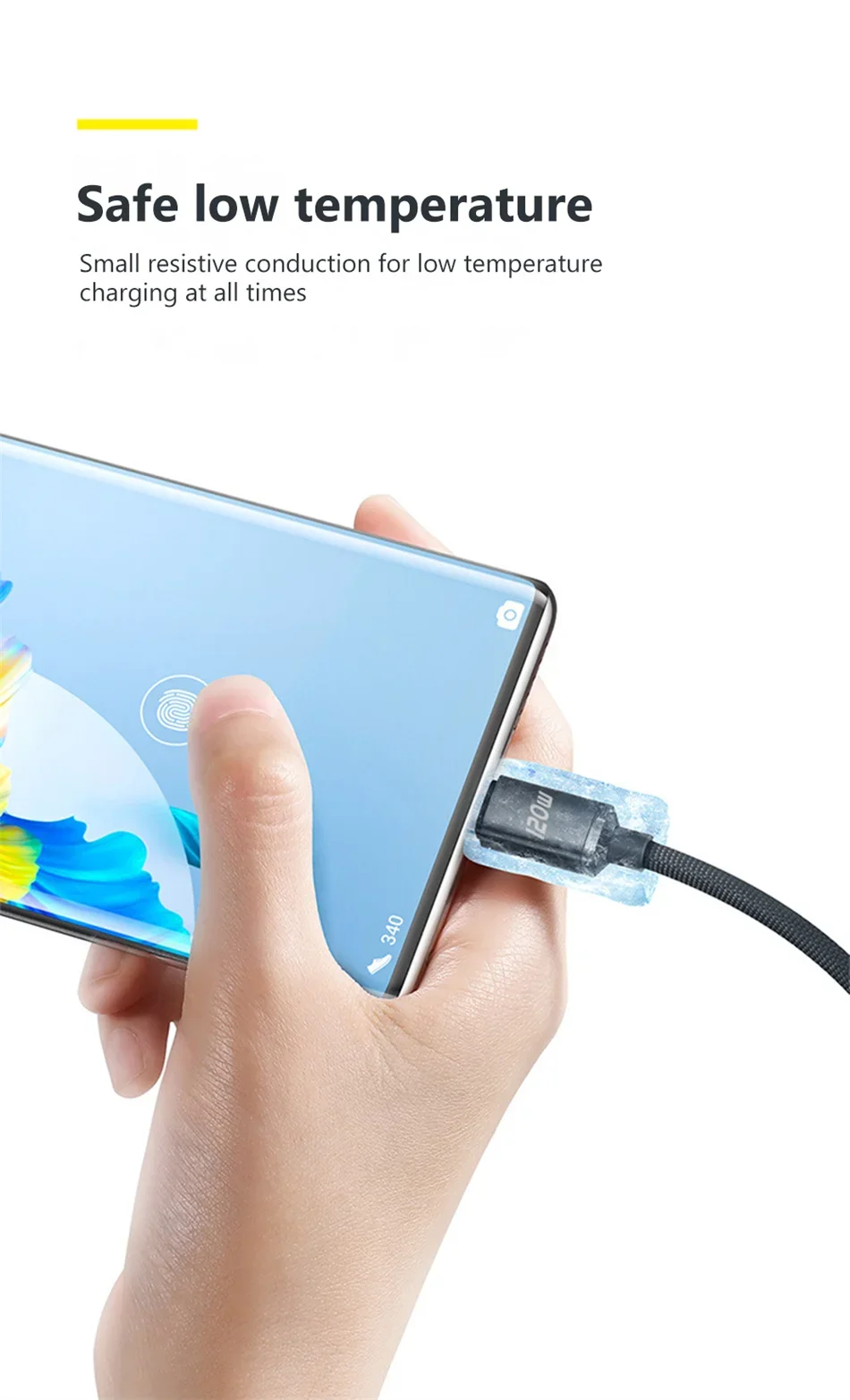 120W USB Type C Charging Cable 6A PD Fast Charge Braided Data Cord for Mobile Phones