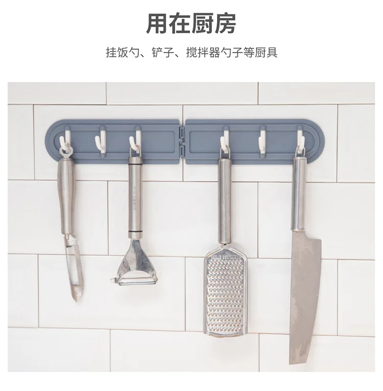 Creative corner six row novelty hooks Home portable traceless adhesive novelty hooks kitchen bathroom waterproof row novelty hooks factory