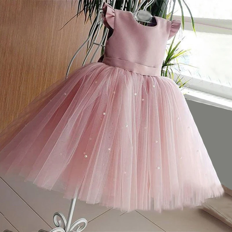 Красное рождественское платье для девочек с бантом маленьких детей на 1-й день рождения элегантное принцессы Рождество бальное свадьбу и