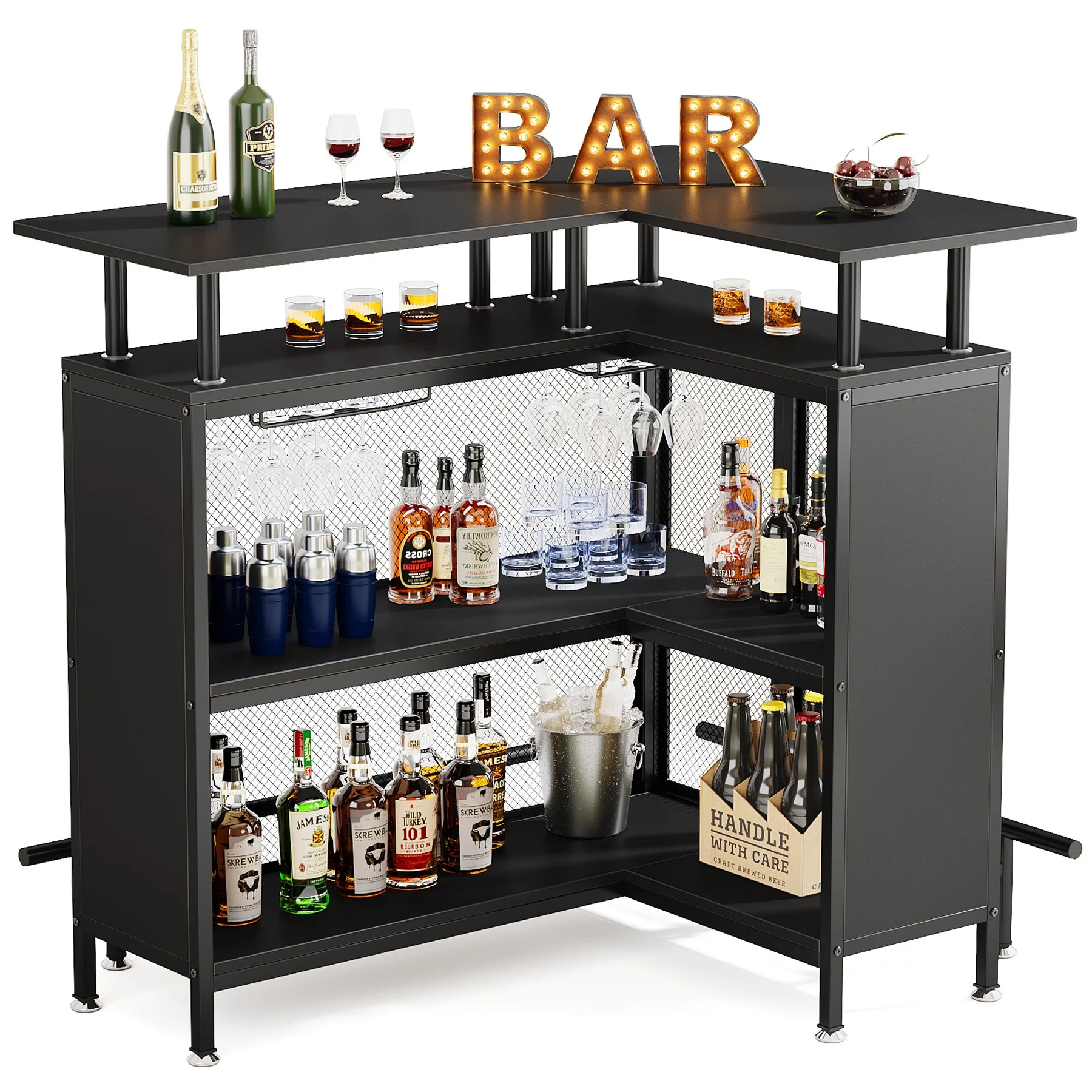 Black Leather portable mini bar with lock and accessories/tools 13x12x6