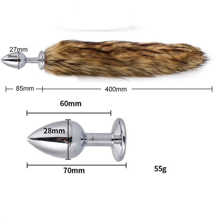 SM Cosplay Sexy Dog Tail 40CM Long Metal Stainless Steel Butt Plug Fluffy Soft Faux Fox Tail Anal Plug