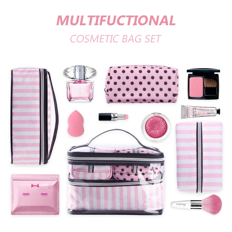 Cosmetic Bags Travel Organizer Toiletry Bag Set Pink Makeup Storage