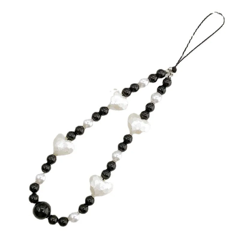 Silicone Case With Acrylic Heart Beaded Wrist Strap For Phones_voghion.com