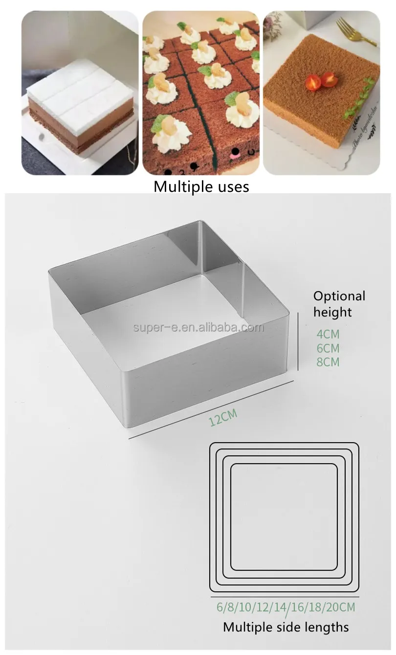 Multiple Sizes Stainless Steel Square Mousse Ring Cheesecake Pastry