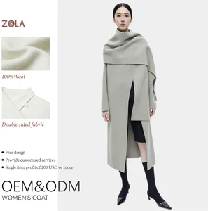 Europe Fashion Style Women's Winter Wool Coat Casual Long Clothing Outerwear with Scarf