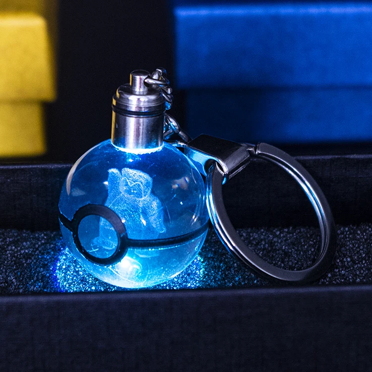 High Quality Cheap Crystal Keychains Custom logo Anime Carton Crystal Led Pokeball Keychain for Kids Souvenirs
