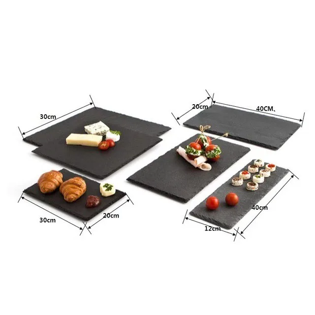 Rectangle Square Natural Rock Stone Serving Sushi Steak Restaurant Dinner Dishes Plate Black Tray Slate Cheese Platter Board