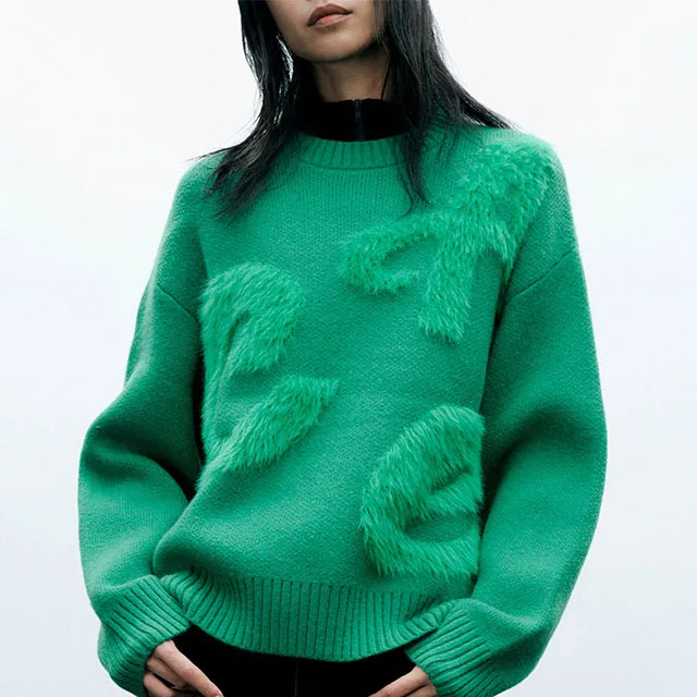2023 Designer 100% Cashmere Long Sleeve Knitted Sweater for Women Solid Color Casual Style with Front Logo for Winter