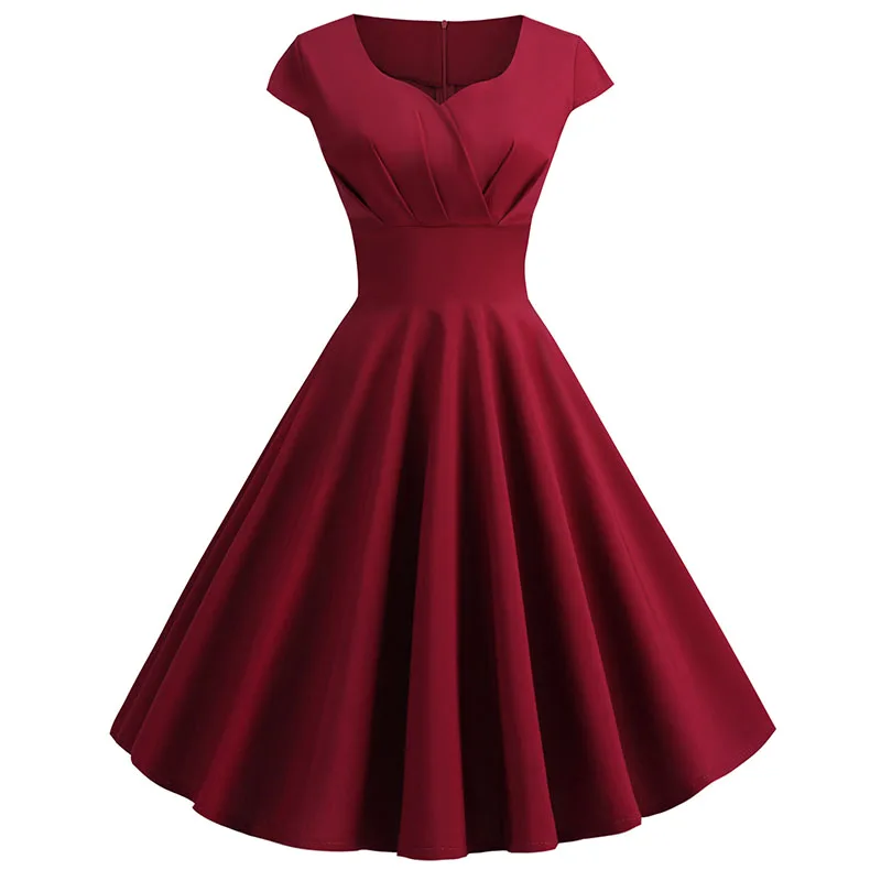 short rockabilly dresses Ryrjj Women's 50s Vintage Rockabilly Dress Floral Lace Retro Short Sleeve Round Neck Cocktail Party Swing Dresses Prom Gowns(Red,XXL), Size: 2XL