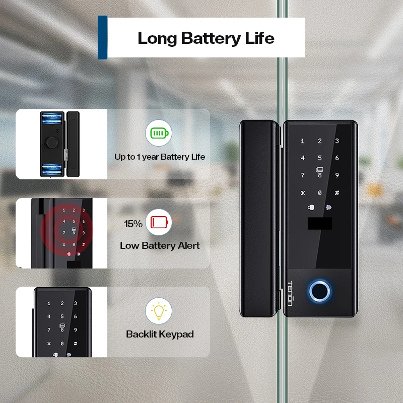 TENON K5 Remote Control Digital Fingerprint Lock Automatic Smart Glass Door Lock