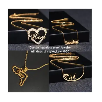 oem odm jewelry custom name pendant necklace Stainless Steel gold chain necklace engrave logo necklace personalized charms