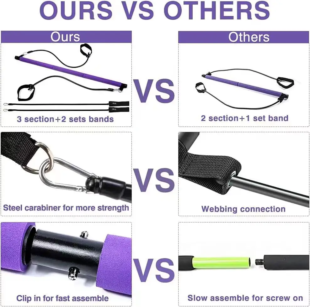 odm resistance bands set with workout bar pilates bar kit exercise elastic band with handles and door anchor for whole body training-4