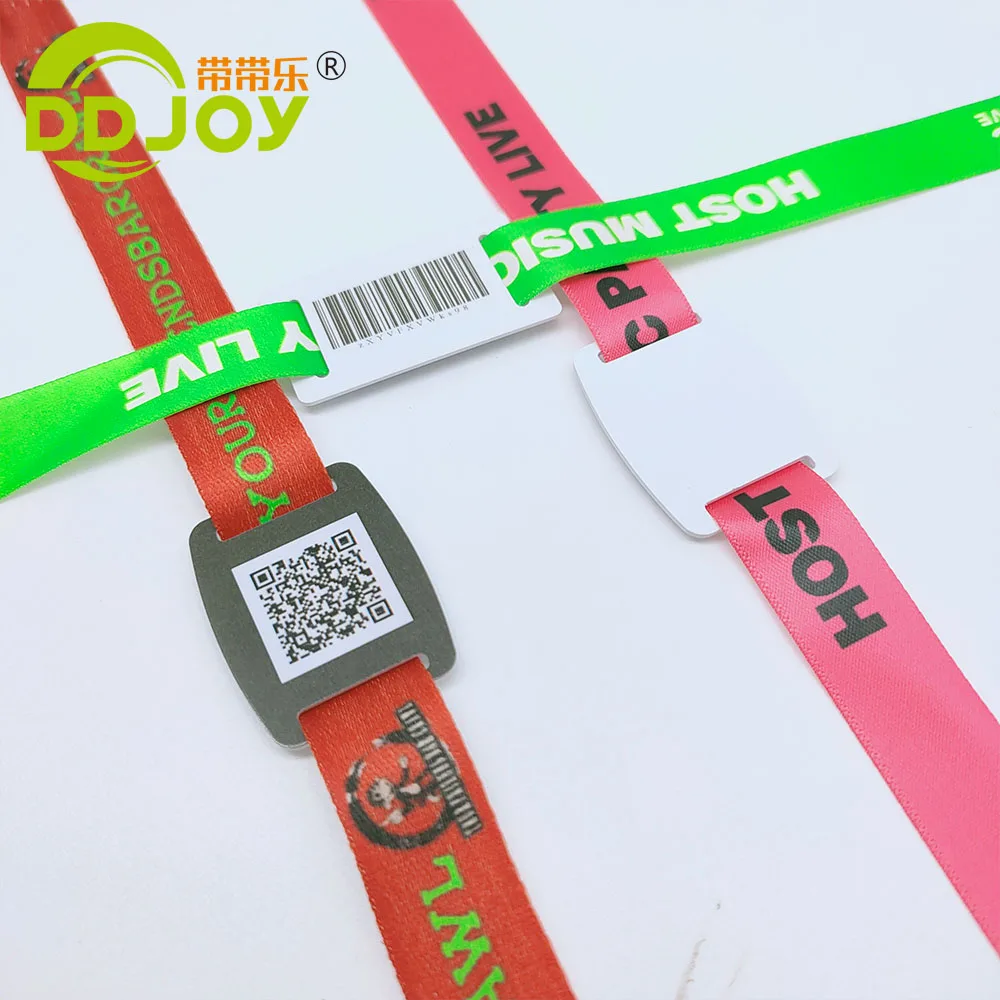 Disposable Custom Personalised Comfortable NFC Textile Bracelets Ribbon Fabric Festival Events RFID Woven Wristband