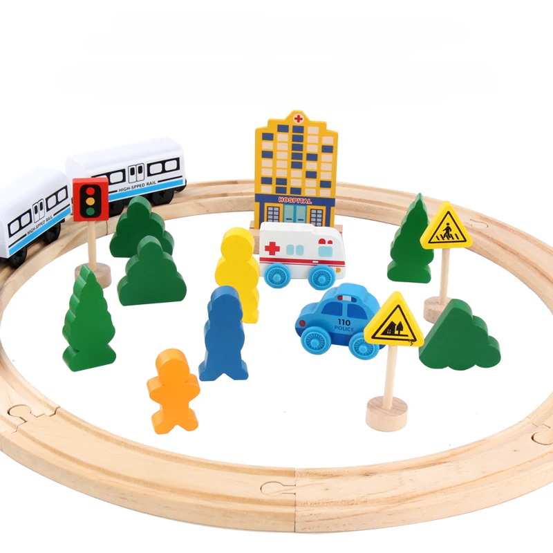 Wooden Electric Car 26 Pieces Train Track Disassembly Set Children‘s Early Education Toys DIY Track Toys