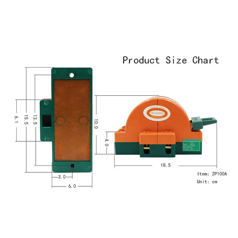 2 Pole 100A  Double Throw Change Over Switch Electrical Blade Knife Switch 2 Phase Isolate Switch Disconnector