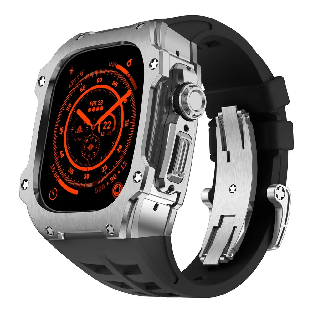 Laudtec Carbon Fiber Titanium Smart Watch Band for Apple Ultra 49mm Skeleton Bottom Cover Design Strap Luxury Custom Bd002