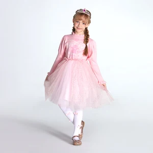 Dream Party Glitter Fabric Ruffled Trim Girls' Princess Dress Costume for Stage Performance and Birthday Celebrations