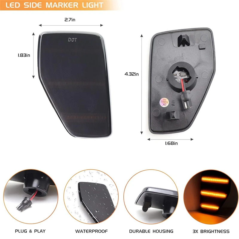 Hummer H3 2006-2010 / H3T 2009-2010 Front Amber LED Side Marker Lights Smoke Len Hummer H3 2006-2010 / H3T 2009-2010 Front Amber LED Side Marker Lights Smoke Len