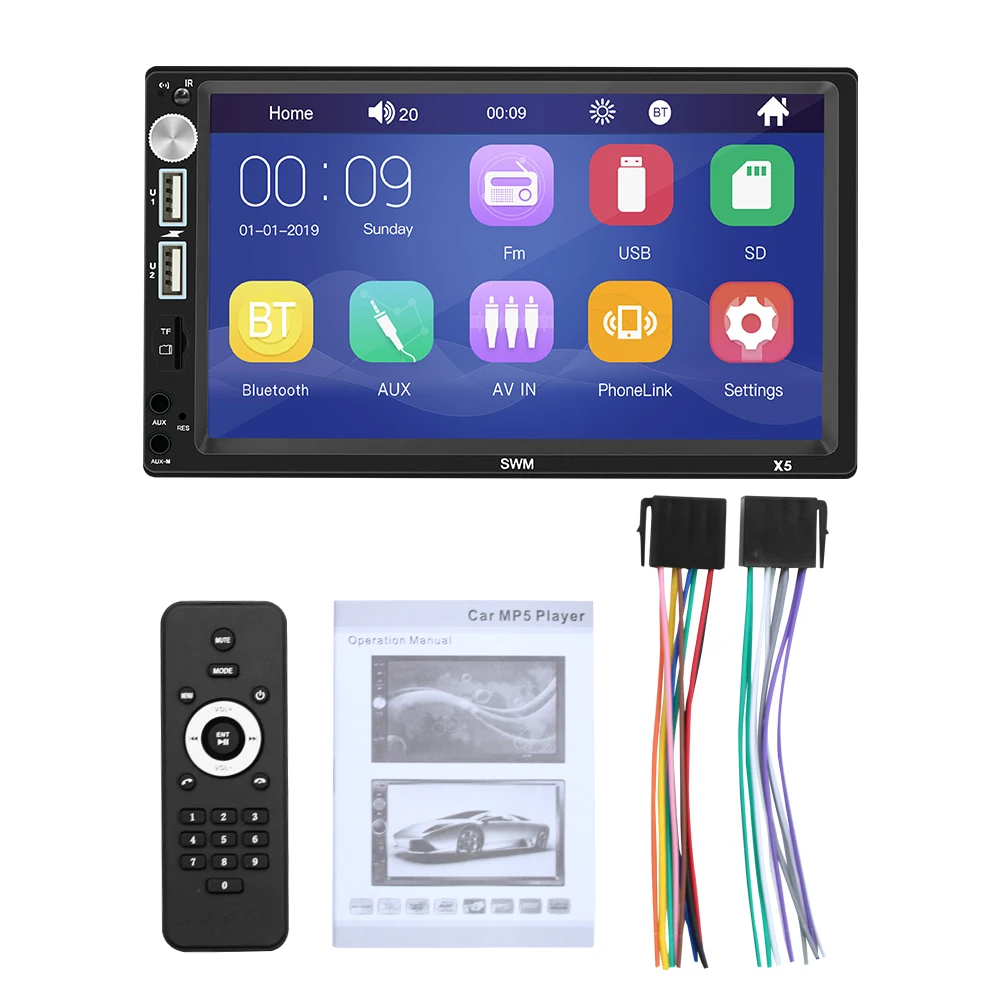 7 Inch Double Car MP5 Player 2DIN Bluetooth Touch Screen Stereo Radio Usb Aux Camera