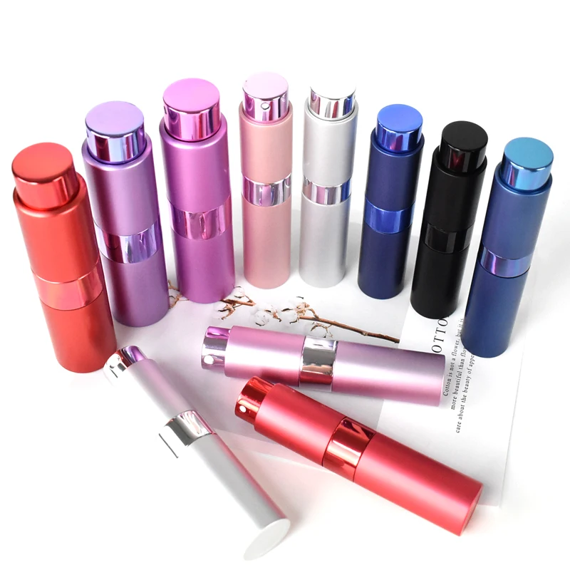 Factory Direct 10ml 8ml Portable Round Aluminium Perfume Atomizer Twist up Metal Cosmetic Spray Bottle Pump Sprayer Refillable