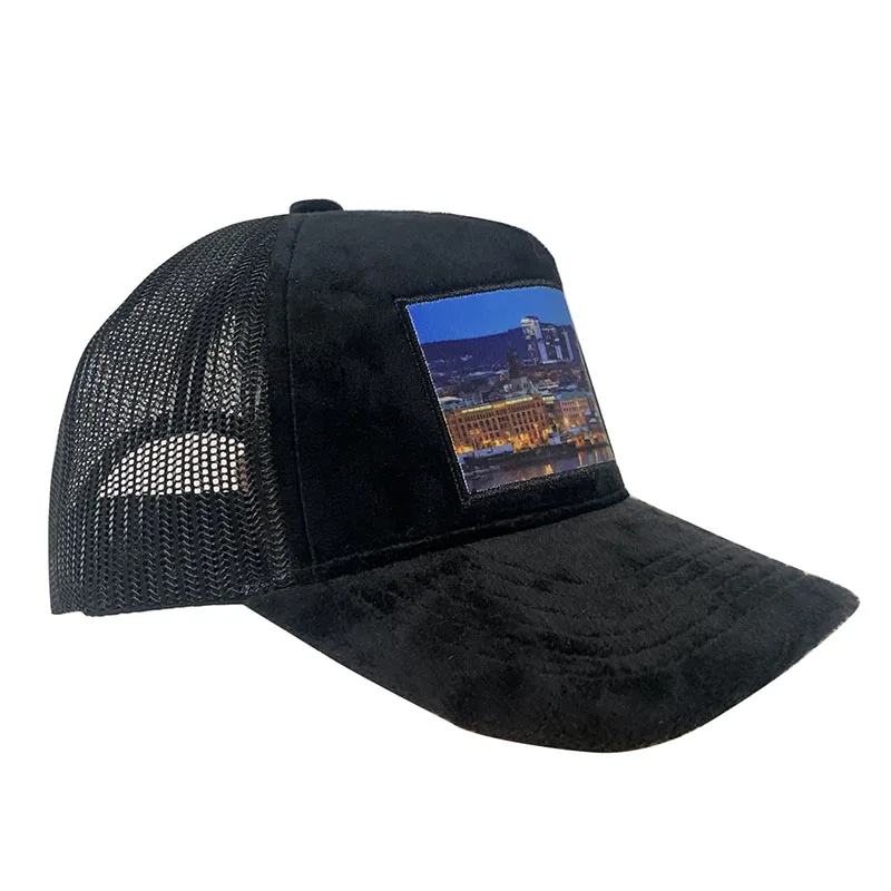 HN05 Custom 5 Panel K Frame Velour Snapback Baseball Truck Velvet Mesh Back Trucker Cap Hat With Embroidery Patch