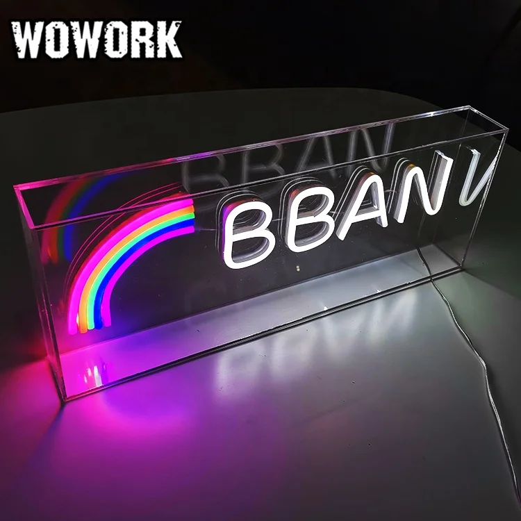 2023 г., фабрика WOWORK, индивидуальный подвесной красочный акриловый логотип 3D RGB, гибкая неоновая вывеска для украшения магазина