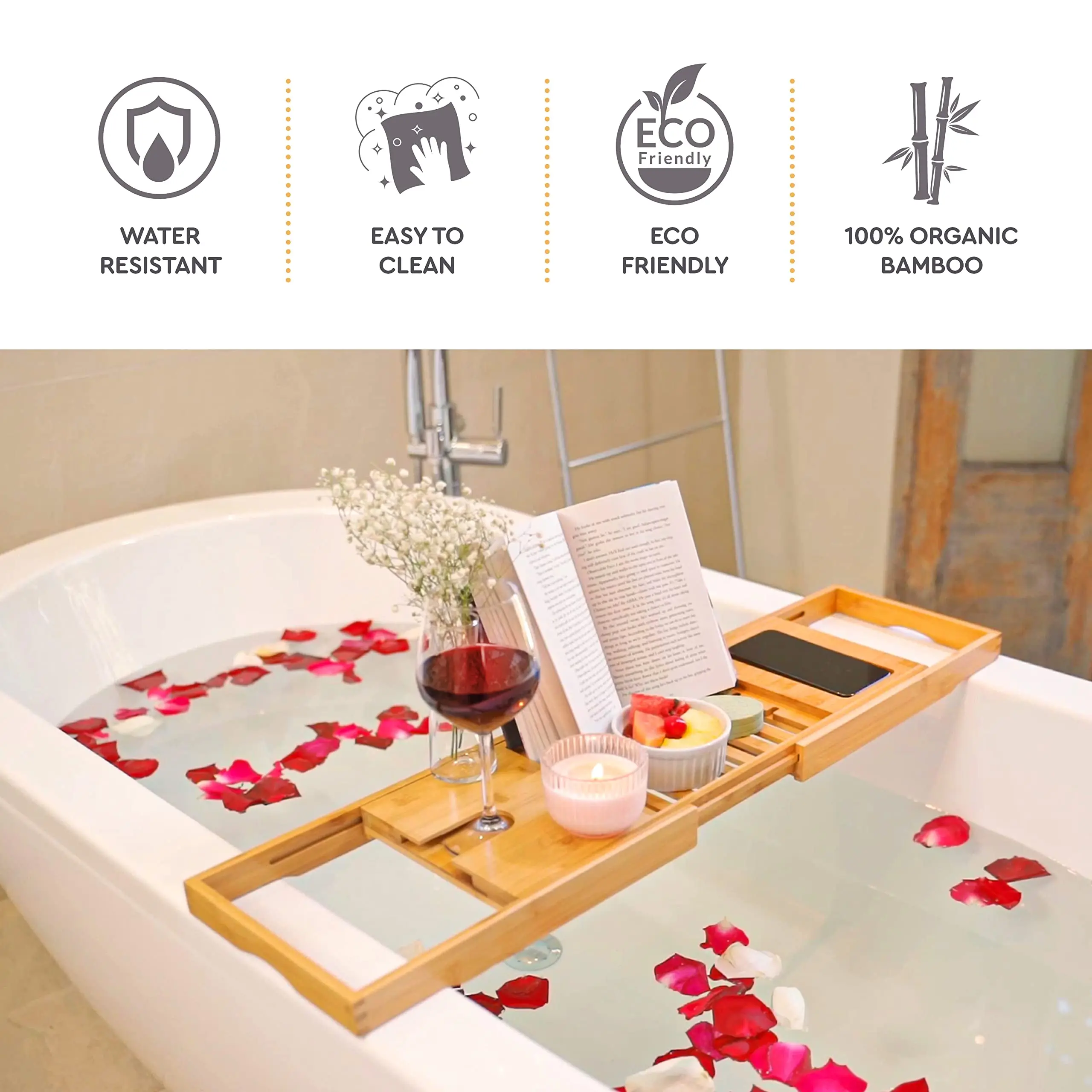 Multifunctional Bathroom Accessories Bamboo Bath Shower Bathtub