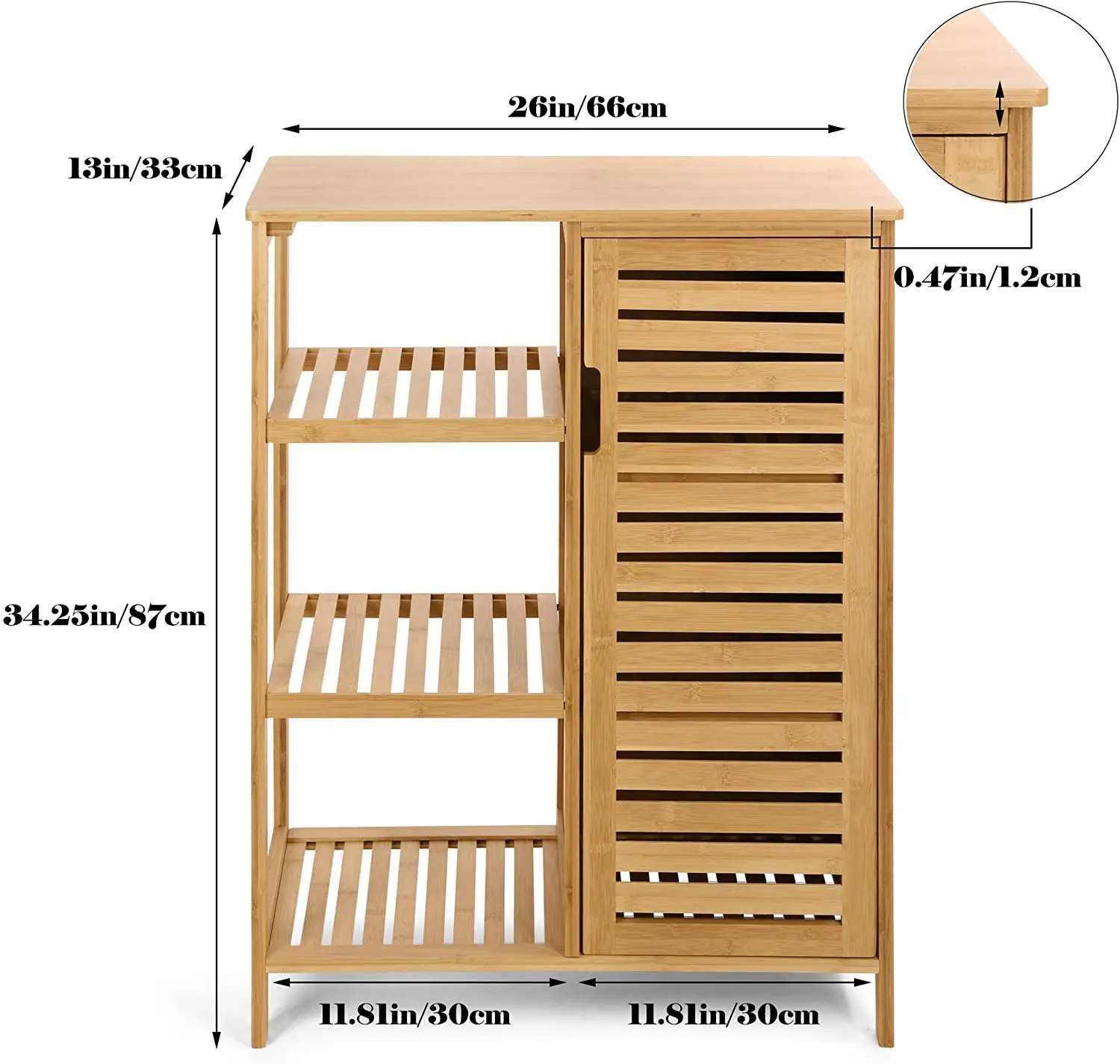 Многофункциональный бамбуковый шкаф для хранения с 3 полками и дверью